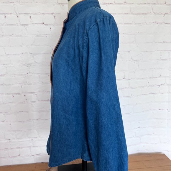 90's Roughrider Chambray/Denim Shirt with Embroidery and Suede - Size Medium - Picture 6 of 10